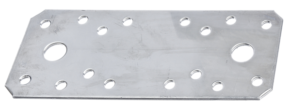 Flat connector, Material: raw steel, Surface: sendzimir galvanised, with marking in accordance with EN 14545, Length: 96 mm, Width: 35 mm, Material thickness: 2.50 mm, No. of holes: 2 / 12, Hole: Ø11 / Ø5 mm, CutCase