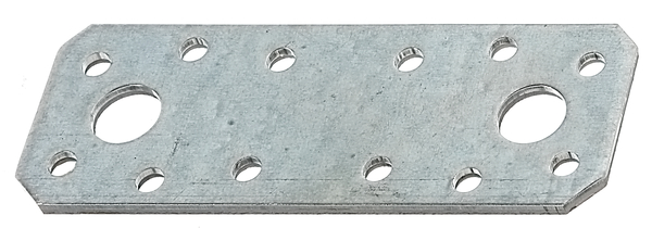Flat connector, Material: raw steel, Surface: sendzimir galvanised, with CE marking in accordance with DIN EN 14545, Contents per PU: 25 Piece, Length: 96 mm, Width: 35 mm, Approval: Europ.Techn.Zul. EN14545:2008, Material thickness: 2.50 mm, No. of holes: 2 / 12, Hole: Ø11 / Ø5 mm, in bargain pack