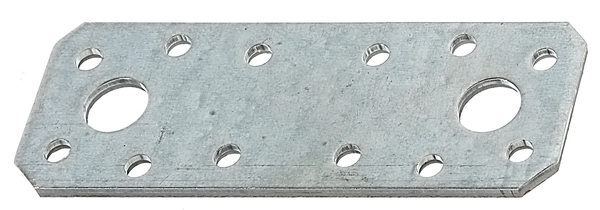 Flachverbinder, Material: Stahl roh, Oberfläche: sendzimirverzinkt, mit Kennzeichnung nach EN 14545, Inhalt pro PE: 25 St., Länge: 96 mm, Breite: 35 mm, Materialstärke: 2,50 mm, Anzahl Löcher: 2 / 12, Loch: Ø11 / Ø5 mm, im Großpack, CutCase