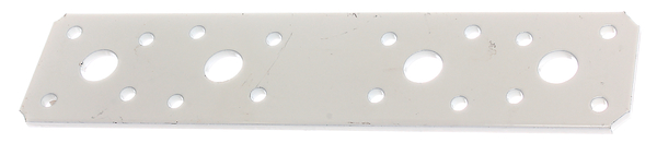 Flachverbinder, Material: Stahl roh, Oberfläche: verzinkt, weiß kunststoffbeschichtet, mit Kennzeichnung nach EN 14545, Länge: 180 mm, Breite: 40 mm, Materialstärke: 3,00 mm, Anzahl Löcher: 4 / 16, Loch: Ø11 / Ø5 mm, CutCase