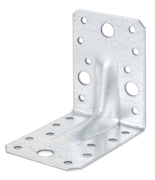 Schwerlast-Winkelverbinder mit Sicke, Material: Stahl roh, Oberfläche: sendzimirverzinkt, mit CE-Kennzeichnung nach ETA-08/0165, Inhalt pro PE: 12 St., Tiefe: 90 mm, Höhe: 90 mm, Breite: 65 mm, Materialstärke: 2,50 mm, Anzahl Löcher: 4 / 18, Loch: Ø11 / Ø5 mm, im Großpack