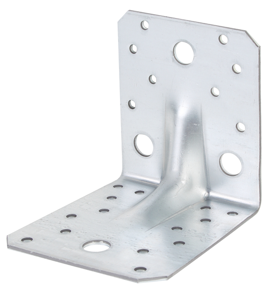 Heavy-duty angle bracket, reinforced, Material: raw steel, Surface: sendzimir galvanised, with CE marking in accordance with ETA-08/0165, Contents per PU: 12 Piece, Depth: 105 mm, Height: 105 mm, Width: 90 mm, Material thickness: 3.00 mm, No. of holes: 4 / 22, Hole: Ø13 / Ø5 mm, in bargain pack, CutCase