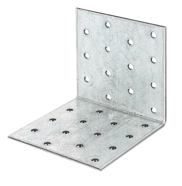 Perforated angle plate, Material: raw steel, Surface: sendzimir galvanised, with CE marking in accordance with ETA-08/0165, Depth: 80 mm, Height: 80 mm, Width: 80 mm, Material thickness: 2.50 mm, No. of holes: 28, Hole: Ø5 mm, CutCase