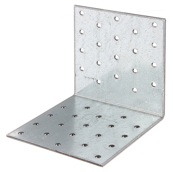 Perforated angle plate, Material: raw steel, Surface: sendzimir galvanised, with CE marking in accordance with ETA-08/0165, Depth: 100 mm, Height: 100 mm, Width: 100 mm, Material thickness: 2.50 mm, No. of holes: 40, Hole: Ø5 mm, CutCase