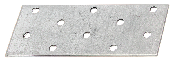 Flat connector, Material: raw steel, Surface: sendzimir galvanised, with marking in accordance with EN 14545, Length: 100 mm, Width: 40 mm, Material thickness: 2.00 mm, No. of holes: 10, Hole: Ø5 mm, CutCase