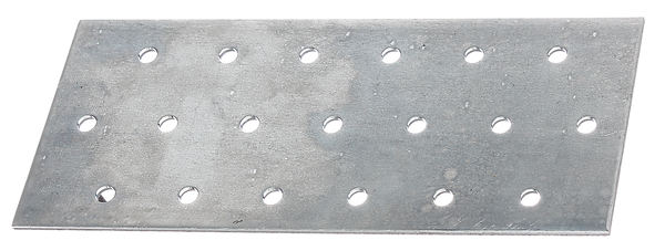 Perforated plate, Material: raw steel, Surface: sendzimir galvanised, with marking in accordance with EN 14545, Length: 140 mm, Width: 60 mm, Material thickness: 2.00 mm, No. of holes: 19, Hole: Ø5 mm, CutCase