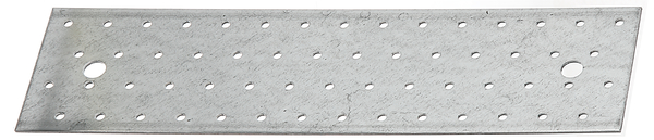 Perforated plate, Material: raw steel, Surface: sendzimir galvanised, with marking in accordance with EN 14545, Length: 300 mm, Width: 80 mm, Material thickness: 2.00 mm, No. of holes: 2 / 58, Hole: Ø11 / Ø5 mm, CutCase