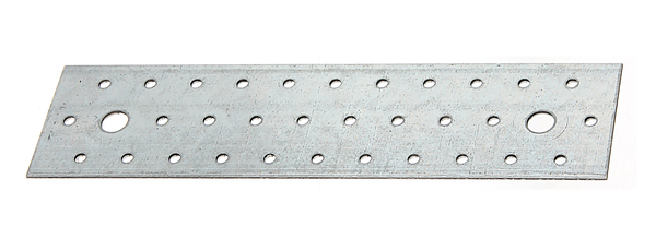 Perforated plate, Material: raw steel, Surface: sendzimir galvanised, with marking in accordance with EN 14545, Length: 240 mm, Width: 60 mm, Material thickness: 2.00 mm, No. of holes: 2 / 32, Hole: Ø11 / Ø5 mm, CutCase