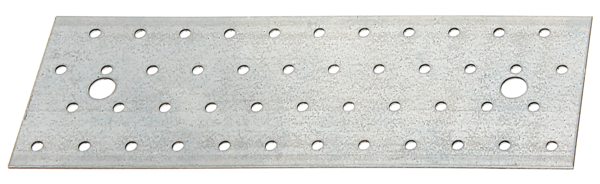 Perforated plate, Material: raw steel, Surface: sendzimir galvanised, with marking in accordance with EN 14545, Length: 240 mm, Width: 80 mm, Material thickness: 2.00 mm, No. of holes: 2 / 46, Hole: Ø11 / Ø5 mm, CutCase