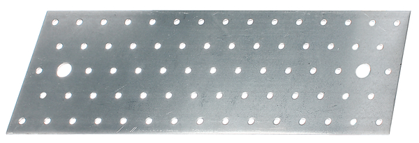 Pletina perforada de ensamblaje, Material: Acero crudo, Superficie: acero galvanizado Sendzimir, con distintivo CE conforme a DIN EN 14545, Longitud: 300 mm, Anchura: 100 mm, Autorización: Europ.Techn.Zul. EN14545:2008, Espesura del material: 2,00 mm, Número de agujeros: 2 / 71, Perforación: Ø11 / Ø5 mm, CutCase