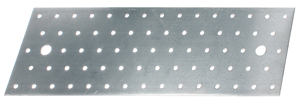 Perforated plate, Material: raw steel, Surface: sendzimir galvanised, with marking in accordance with EN 14545, Length: 300 mm, Width: 100 mm, Material thickness: 2.00 mm, No. of holes: 2 / 71, Hole: Ø11 / Ø5 mm, CutCase