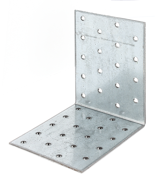 Perforated angle plate, Material: raw steel, Surface: sendzimir galvanised, with CE marking in accordance with ETA-08/0165, Depth: 100 mm, Height: 100 mm, Width: 80 mm, Approval: Europ.techn.app. ETA-08/0165, Material thickness: 2.50 mm, No. of holes: 36, Hole: Ø5 mm, CutCase