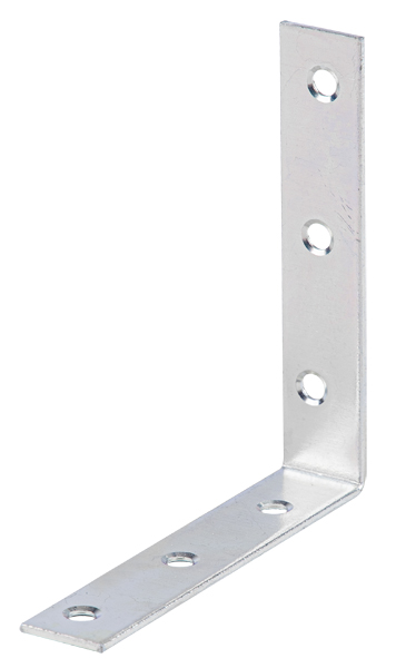Corner brace, with countersunk screw holes on both sides, Material: raw steel, Surface: sendzimir galvanised, Depth: 100 mm, Height: 100 mm, Width: 19 mm, Material thickness: 2.00 mm, No. of holes: 6, Hole: Ø5.3 mm, CutCase