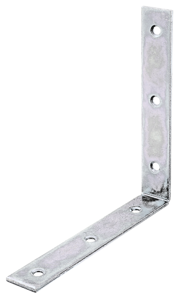 Corner brace, with countersunk screw holes on both sides, Material: raw steel, Surface: sendzimir galvanised, Depth: 150 mm, Height: 150 mm, Width: 25 mm, Material thickness: 3.00 mm, No. of holes: 6, Hole: Ø6.5 mm