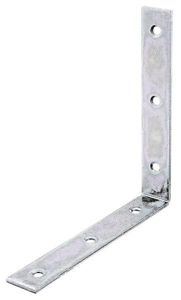 Corner brace, with countersunk screw holes on both sides, Material: raw steel, Surface: sendzimir galvanised, Depth: 150 mm, Height: 150 mm, Width: 25 mm, Material thickness: 3.00 mm, No. of holes: 6, Hole: Ø6.5 mm, CutCase