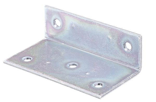 Wide angle bracket, unequal sided, with countersunk screw holes, Material: raw steel, Surface: sendzimir galvanised, Depth: 40 mm, Height: 25 mm, Width: 75 mm, Material thickness: 2.00 mm, No. of holes: 5, Hole: Ø4.8 mm, CutCase