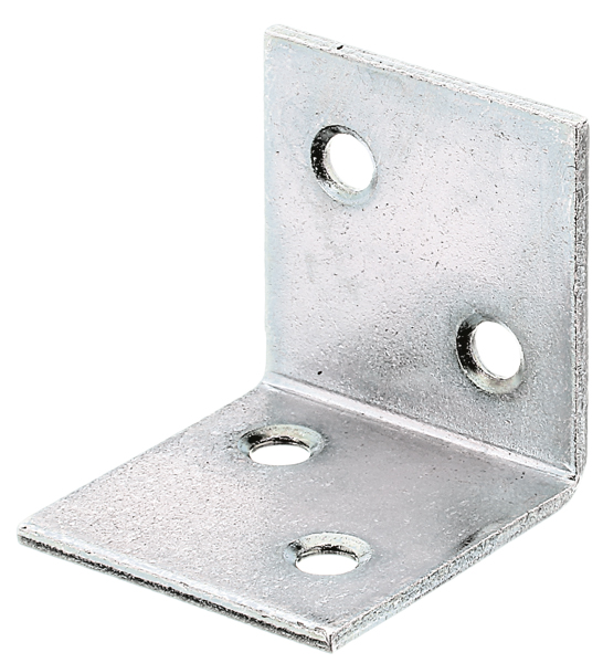 Escuadra de ensamblaje ancha lados iguales, con agujeros para atornillar avellanados, Material: Acero crudo, Superficie: acero galvanizado Sendzimir, Profundidad: 30 mm, Altura: 30 mm, Anchura: 30 mm, Espesura del material: 2,00 mm, Número de agujeros: 4, Perforación: Ø5 mm, CutCase