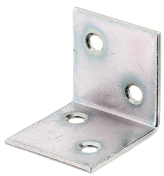 Wide angle bracket, equal sided, with countersunk screw holes, Material: raw steel, Surface: sendzimir galvanised, Contents per PU: 25 Piece, Depth: 30 mm, Height: 30 mm, Width: 30 mm, Material thickness: 2.00 mm, No. of holes: 4, Hole: Ø5 mm, in bargain pack