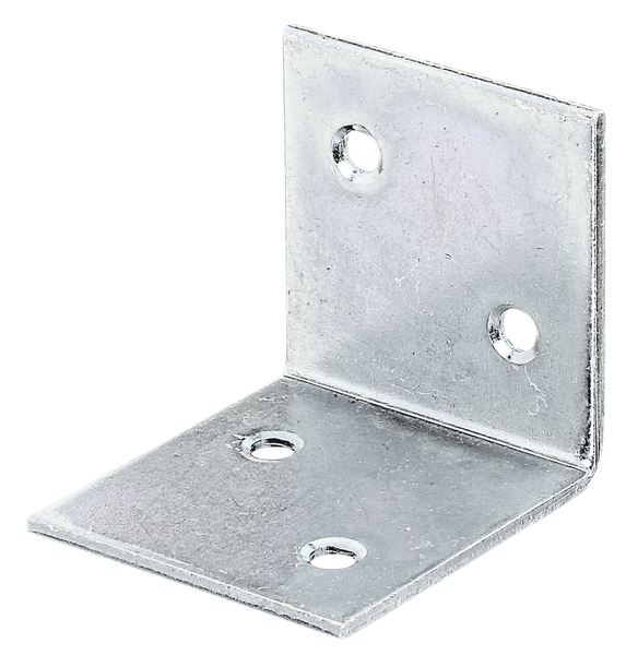 Wide angle bracket, equal sided, with countersunk screw holes, Material: raw steel, Surface: sendzimir galvanised, Depth: 40 mm, Height: 40 mm, Width: 40 mm, Material thickness: 2.00 mm, No. of holes: 4, Hole: Ø5 mm, CutCase
