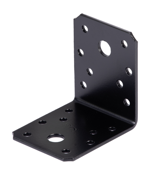 Angle bracket, Material: raw steel, Surface: galvanised, black powder-coated, Depth: 70 mm, Height: 70 mm, Width: 55 mm, 15-year warranty against rusting through