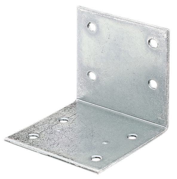 Wide angle bracket, equal sided, with countersunk screw holes, Material: raw steel, Surface: sendzimir galvanised, Contents per PU: 25 Piece, Depth: 60 mm, Height: 60 mm, Width: 60 mm, Material thickness: 2.00 mm, No. of holes: 8, Hole: Ø5 mm, in bargain pack