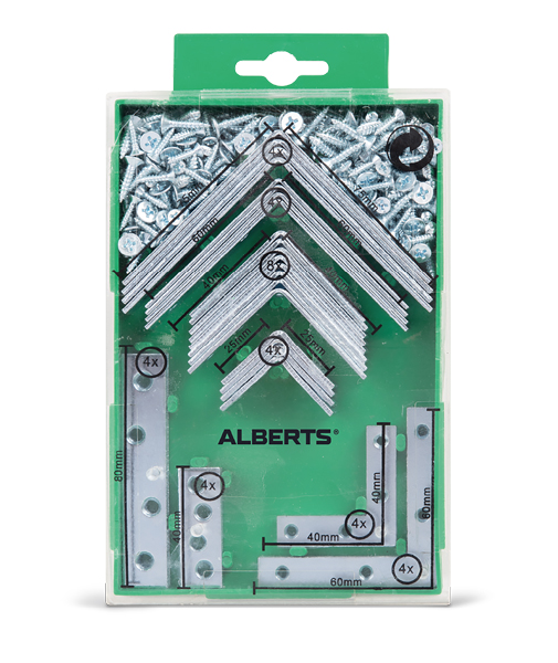 Surtido de escuadras y pletinas de ensamblaje, Material: Acero crudo, Superficie: galvanizado, Contenido por U.P.: 1 Pieza, Embalado SB