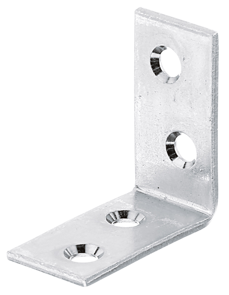 Escuadra de silla, con agujeros para atornillar avellanados, Material: Acero crudo, Superficie: acero galvanizado Sendzimir, Profundidad: 40 mm, Altura: 40 mm, Anchura: 20 mm, Espesura del material: 2,50 mm, Número de agujeros: 4, Perforación: Ø5,5 mm, CutCase