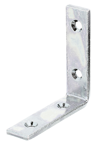 Joist hanger angle bracket, narrow, equal sided, with countersunk screw holes, Material: raw steel, Surface: galvanised, thick-film passivated, Depth: 80 mm, Height: 80 mm, Width: 20 mm, Material thickness: 5.00 mm, No. of holes: 4, Hole: Ø8 mm