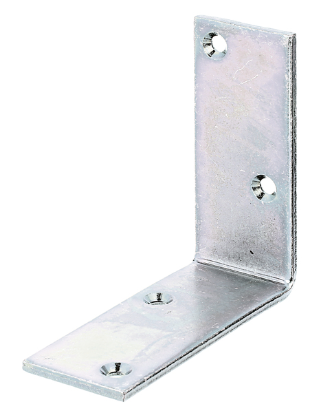 Joist hanger angle bracket, wide, equal sided, with countersunk screw holes, Material: raw steel, Surface: galvanised, thick-film passivated, Depth: 100 mm, Height: 100 mm, Width: 40 mm, Material thickness: 4.00 mm, No. of holes: 4, Hole: Ø6 mm, CutCase