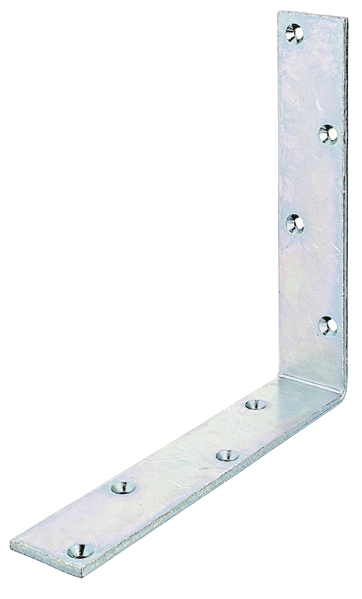 Joist hanger angle bracket, wide, equal sided, with countersunk screw holes, Material: raw steel, Surface: galvanised, thick-film passivated, Depth: 200 mm, Height: 200 mm, Width: 40 mm, Material thickness: 5.00 mm, No. of holes: 8, Hole: Ø6 mm