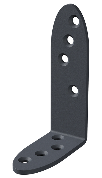 Ovado Joist hanger angle bracket, unequal sided, with countersunk screw holes, Material: steel, Surface: galvanised, graphite grey powder-coated, Depth: 80 mm, Height: 120 mm, Width: 35 mm, Material thickness: 4.00 mm, No. of holes: 8, Hole: Ø7 mm, CutCase