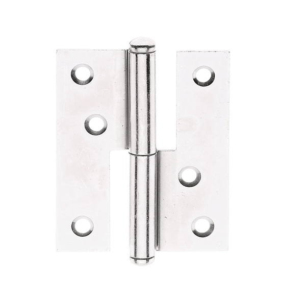 Lift-off hinge, with countersunk screw holes, Material: raw steel, Surface: sendzimir galvanised, left, Length: 80 mm, Width: 65 mm, Material thickness: 1.80 mm, No. of holes: 6, Hole: Ø5 mm