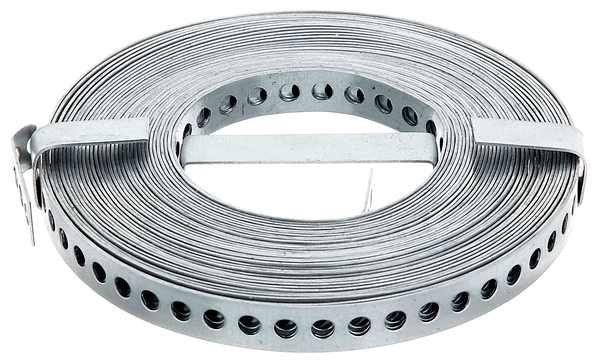 Nastro forato, Materiale: acciaio grezzo, superficie: zincata sendzimir, larghezza: 12 mm, distanza centro - centro foro: 8 mm, Lunghezza: 10 m, Spessore del materiale: 0,80 mm, Perforazione-Ø: 5 mm