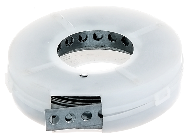 Nastro forato, Materiale: acciaio grezzo, superficie: zincata sendzimir, in cofanetto a rullo, larghezza: 12 mm, distanza centro - centro foro: 8 mm, Lunghezza: 3 m, Spessore del materiale: 0,80 mm