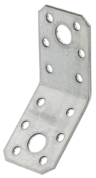 Escuadra de ensamblaje forma acodada a 135°, Material: Acero crudo, Superficie: acero galvanizado Sendzimir, Profundidad: 50 mm, Altura: 50 mm, Anchura: 35 mm, Espesura del material: 2,50 mm, Número de agujeros: 2 / 12, Perforación: Ø11 / Ø5 mm, CutCase