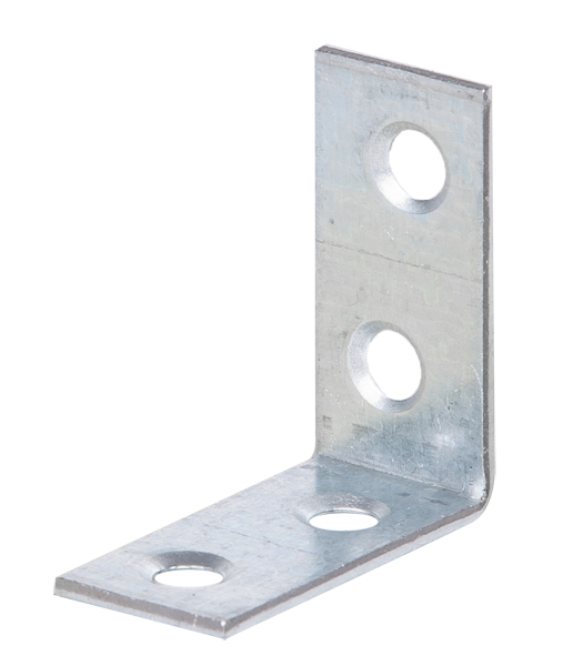 Corner brace, with countersunk screw holes on both sides, Material: raw steel, Surface: sendzimir galvanised, Contents per PU: 12 Piece, Depth: 30 mm, Height: 30 mm, Width: 14 mm, Material thickness: 1.50 mm, No. of holes: 4, Hole: Ø4.5 mm, in bargain pack