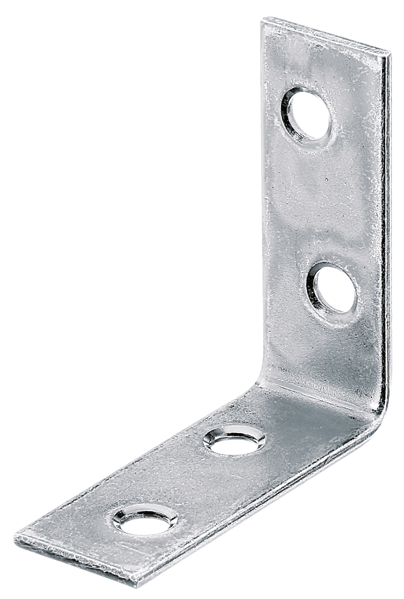 Corner brace, with countersunk screw holes on both sides, Material: raw steel, Surface: sendzimir galvanised, Contents per PU: 12 Piece, Depth: 40 mm, Height: 40 mm, Width: 15 mm, Material thickness: 1.75 mm, No. of holes: 4, Hole: Ø4.5 mm, in bargain pack, CutCase