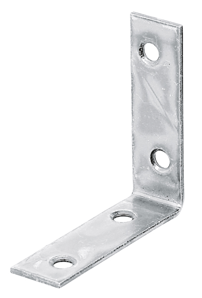 Corner brace, with countersunk screw holes on both sides, Material: raw steel, Surface: sendzimir galvanised, Contents per PU: 12 Piece, Depth: 50 mm, Height: 50 mm, Width: 15 mm, Material thickness: 1.75 mm, No. of holes: 4, Hole: Ø4.5 mm, in bargain pack