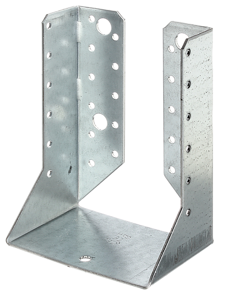 Joist hanger Type B, Material: raw steel, Surface: sendzimir galvanised, with CE marking in accordance with ETA-08/0171, Clear width: 100 mm, Height: 140 mm, Approval: Europ.techn.app. ETA-08/0171, Material thickness: 2.00 mm, No. of holes: 4 / 34, Hole: Ø11 / Ø5 mm, Designed for standard cross-sections made from solid structural timber (SST) and glued laminated timber (glulam), Specialised trade container