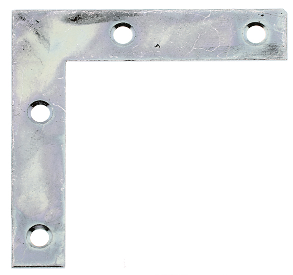 Corner plate, with countersunk screw holes, Material: raw steel, Surface: sendzimir galvanised, Height: 50 mm, Length: 50 mm, Width: 10 mm, Material thickness: 1.25 mm, No. of holes: 4, Hole: Ø3.2 mm, CutCase