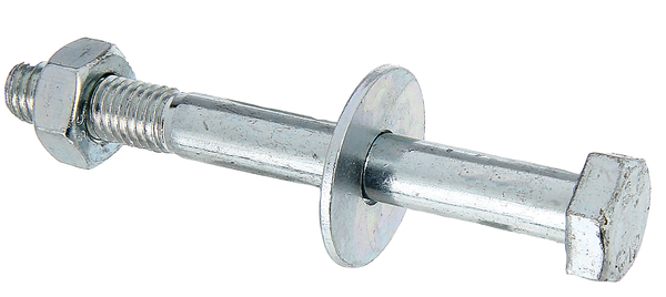Hexagon head screw, D-Fix, for H post supports, U post supports etc., Material: raw steel, Surface: blue galvanised, in hanging box, Contents per PU: 2 Piece, Length: 90 mm, Thread: M10, Retail packaged