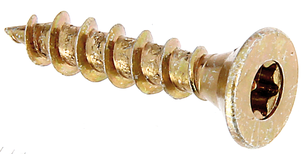 Holzschraube Medi-Fix, Material: Stahl roh, Oberfläche: galvanisch gelb verzinkt, in Hängebox, Inhalt pro PE: 16 St., Durchmesser: 5 mm, Länge: 25 mm, Artikelbeschreibung: ohne Bit, SB-verpackt