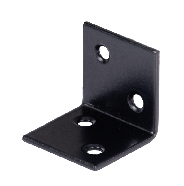 Wide angle bracket, equal sided, with countersunk screw holes, Material: raw steel, Surface: blue galvanised, black powder-coated, Depth: 30 mm, Height: 30 mm, Width: 30 mm, Material thickness: 2.00 mm, No. of holes: 4, Hole: Ø5 mm, 15-year warranty against rusting through