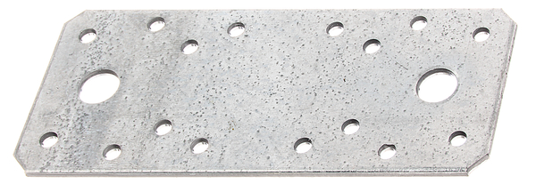 Flachverbinder, Material: Stahl roh, Oberfläche: sendzimirverzinkt, mit Kennzeichnung nach EN 14545, Inhalt pro PE: 15 St., Länge: 133 mm, Breite: 55 mm, Materialstärke: 2,50 mm, Anzahl Löcher: 2 / 16, Loch: Ø11 / Ø5 mm, im Großpack