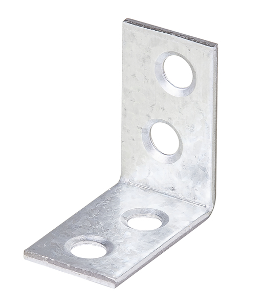 Corner brace, with countersunk screw holes on both sides, Material: raw steel, Surface: sendzimir galvanised, Depth: 25 mm, Height: 25 mm, Width: 14 mm, Material thickness: 1.50 mm, No. of holes: 4, Hole: Ø4.5 mm, CutCase