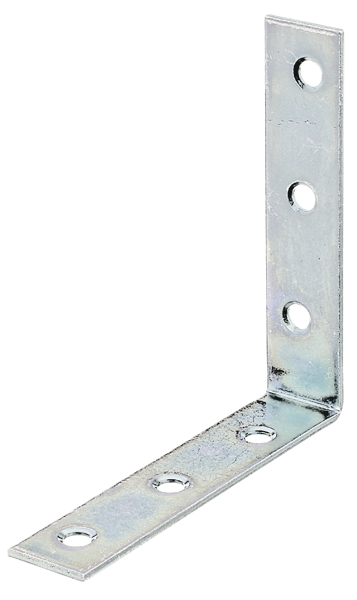 Corner brace, with countersunk screw holes on both sides, Material: raw steel, Surface: sendzimir galvanised, Depth: 90 mm, Height: 90 mm, Width: 19 mm, Material thickness: 2.00 mm, No. of holes: 6, Hole: Ø5.3 mm