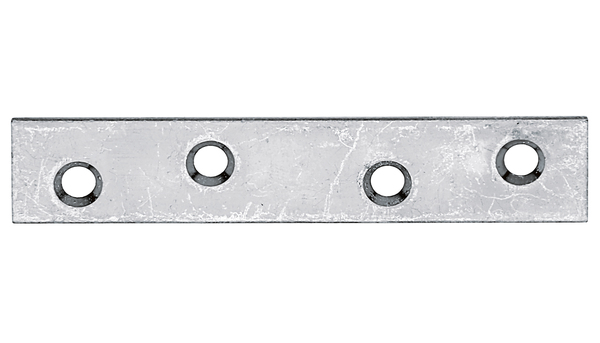 Pletina de ensamblaje, con agujeros para atornillar avellanados, Material: Acero crudo, Superficie: acero galvanizado Sendzimir, Longitud: 80 mm, Anchura: 15 mm, Espesura del material: 1,75 mm, Número de agujeros: 4, Perforación: Ø4,5 mm, CutCase