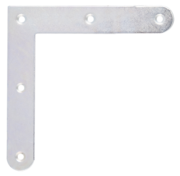 Flat angle bracket, rounded ends, with countersunk screw holes, Material: raw steel, Surface: galvanised, thick-film passivated, Height: 120 mm, Length: 120 mm, Width: 20 mm, Material thickness: 2.00 mm, No. of holes: 5, Hole: Ø4 mm, CutCase