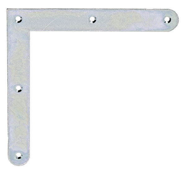 Squadretta angolare con estremità arrotondate, con fori per viti incassate, Materiale: acciaio grezzo, superficie: galvanizzata, passivata a strato spesso, altezza: 150 mm, lunghezza: 150 mm, larghezza: 20 mm, Spessore del materiale: 2,00 mm, Numero di fori: 5, Foro: Ø4 mm, CutCase