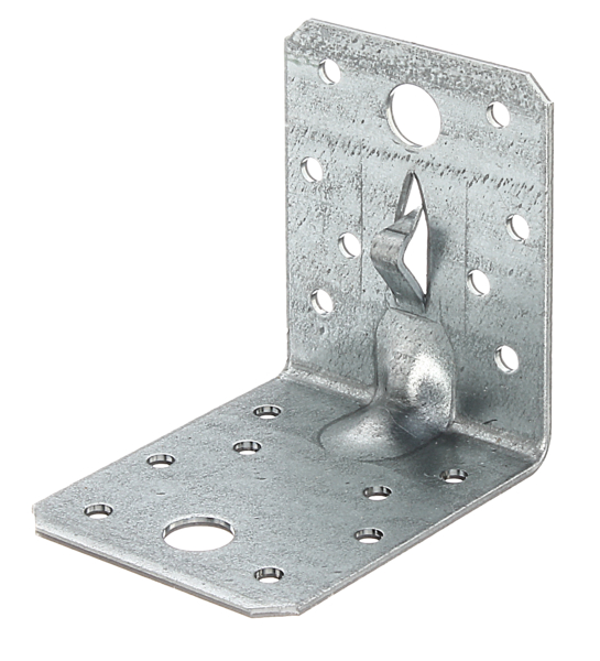 Angle bracket, reinforced with fixing claw for driving in, Material: raw steel, Surface: sendzimir galvanised, Depth: 70 mm, Height: 70 mm, Width: 55 mm, Material thickness: 2.00 mm, No. of holes: 2 / 16, Hole: Ø11 / Ø4.5 mm, CutCase